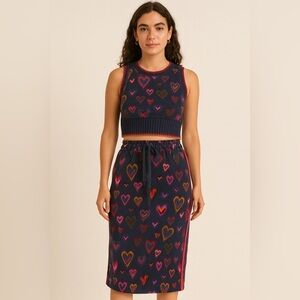 FARM Rio Multicolor Heart Print Knit Set (Top & Skirt /2pc Set) – Size PP (XS)